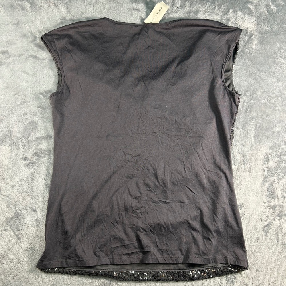 Ann Taylor Women Dark Gray Sequined Cowl Neck Sleeveless Top XL - Picture 7 of 7
